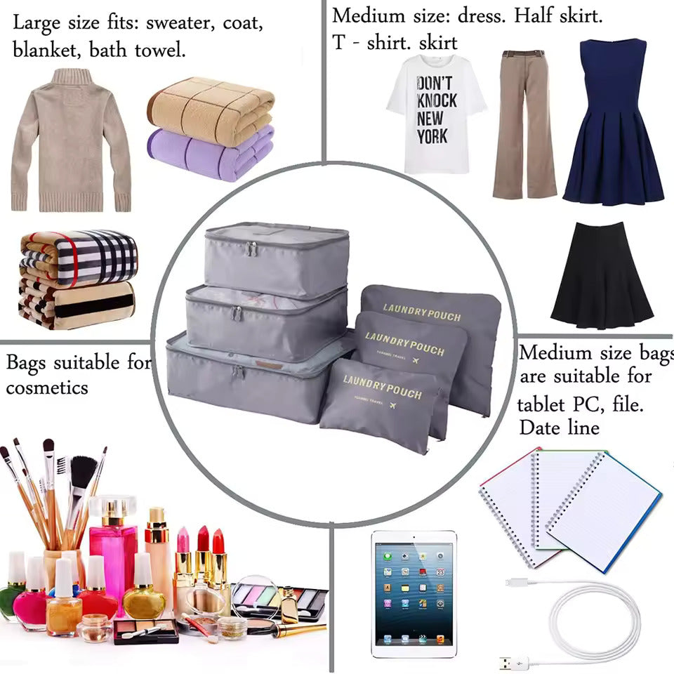 6 Pcs Travel Storage Bag Set | Travel Organizer Bag | Clothes Organizer | Suitcase Organizer