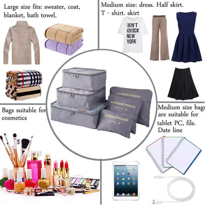 6 Pcs Travel Storage Bag Set | Travel Organizer Bag | Clothes Organizer | Suitcase Organizer