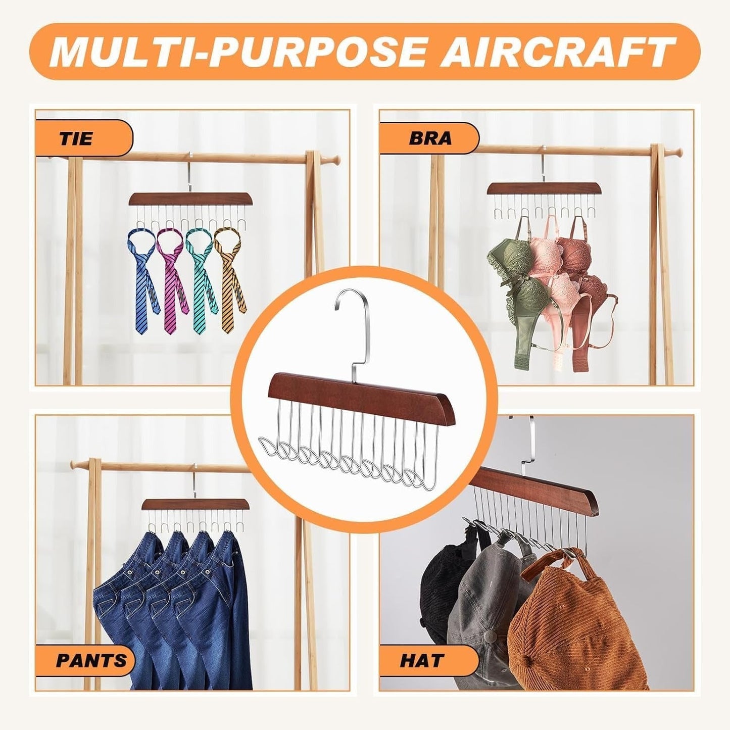 Hanger Organizer with 8 Hooks | 8 Hooks Wooden Hanger Organizer