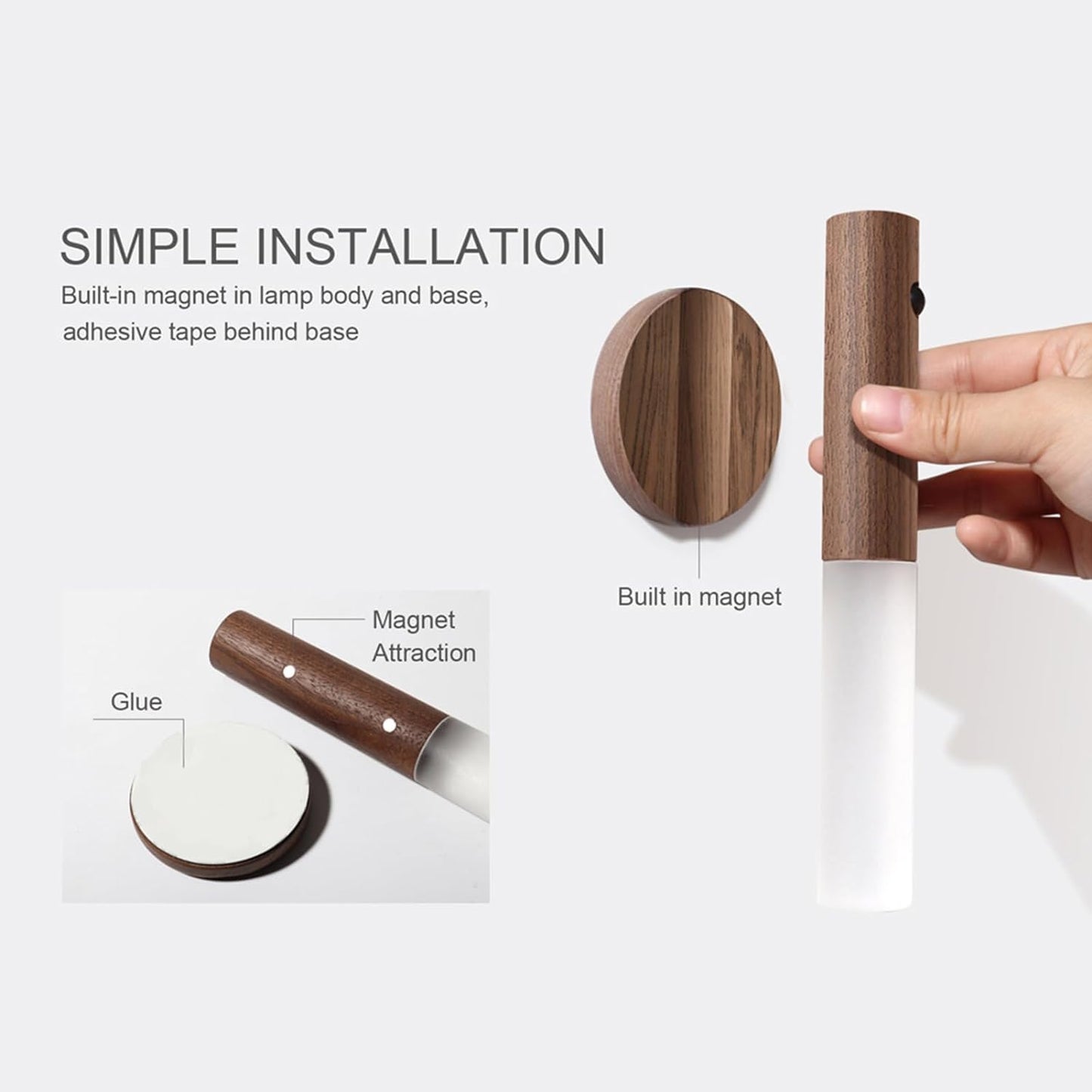 Smart Wooden Sensor Light Rechargeable