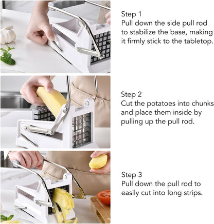 French Fries Potato Cutter Home Professional Version With Replaceable Blades for Easy Cutting And Cleaning, Vegetable Strip Chopper Cucumber Slicer Onion Shredder