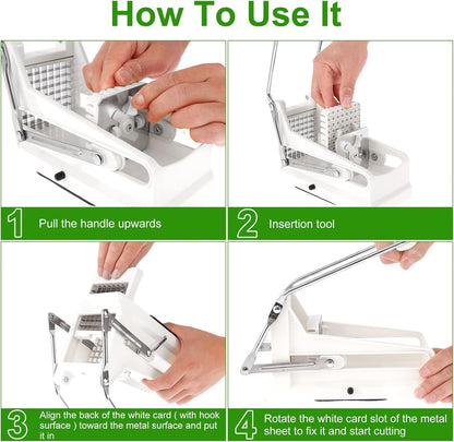 French Fries Potato Cutter Home Professional Version With Replaceable Blades for Easy Cutting And Cleaning, Vegetable Strip Chopper Cucumber Slicer Onion Shredder